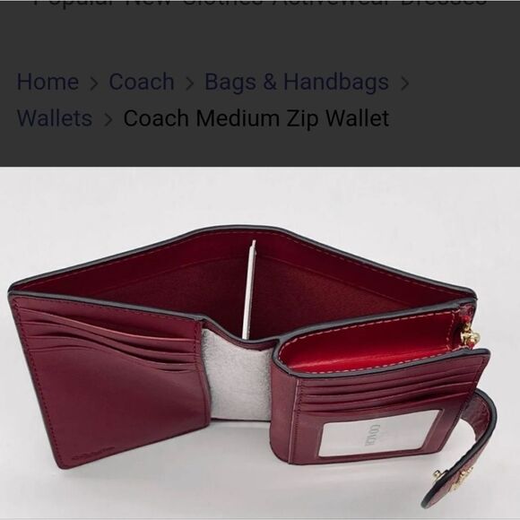 COACH SIGNATURE MEDIUM CORNER ZIP WALLET, BROWN, BLACK AND RED - NEW - Picture 12 of 12